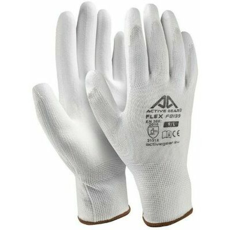 Active Gear WHITE POLYURETHANE GLOVES M