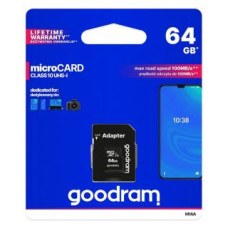 Goodram Zibatmiņa Goodram  Goodram Microcard 64 GB micro SD XC UHS-I class 10 memory card, SD adapter (M1AA-0640R12)