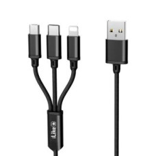 Ilike Kabelis iLike  Charging Cable 3 in 1, USB, Type C, Lightning, CCI02 Black