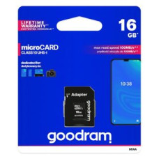 Goodram Atmiņas kartes Goodram  Goodram Microcard 16 GB micro SD HC UHS-I class 10 memory card, SD adapter (M1AA-0160R12)